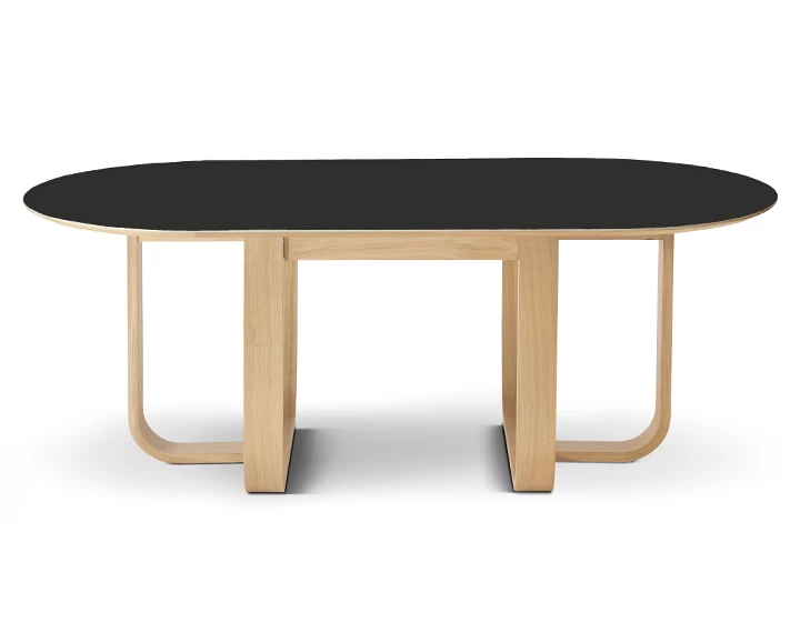 Table salle à manger en chêne et céramique 8 personnes avec bois teinte naturelle et plateau céramique noir unie 210x100 cm