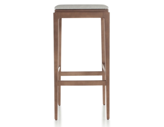 Tabouret de bar design H80 cm bois teinte noyer assise tissu beige naturel