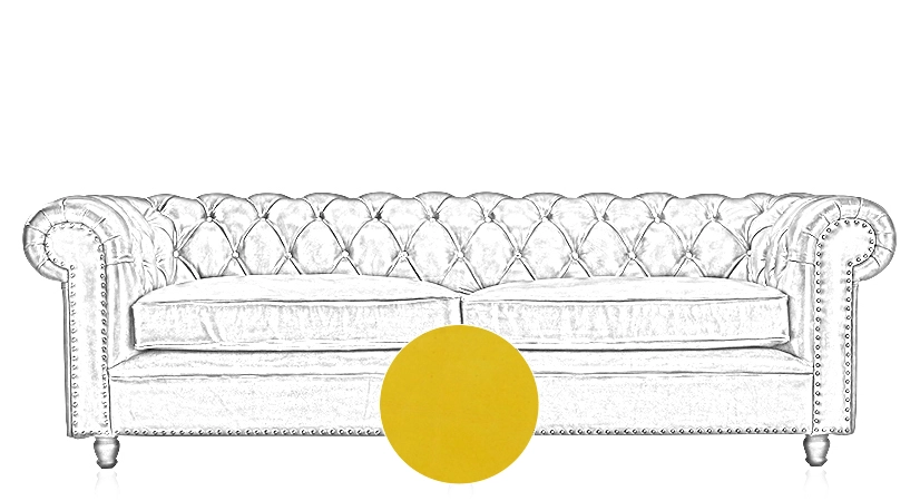 3 seater Chesterfield leather sofa yellow studded armrests 3 seater Chesterfield leather sofa yellow studded armrests
