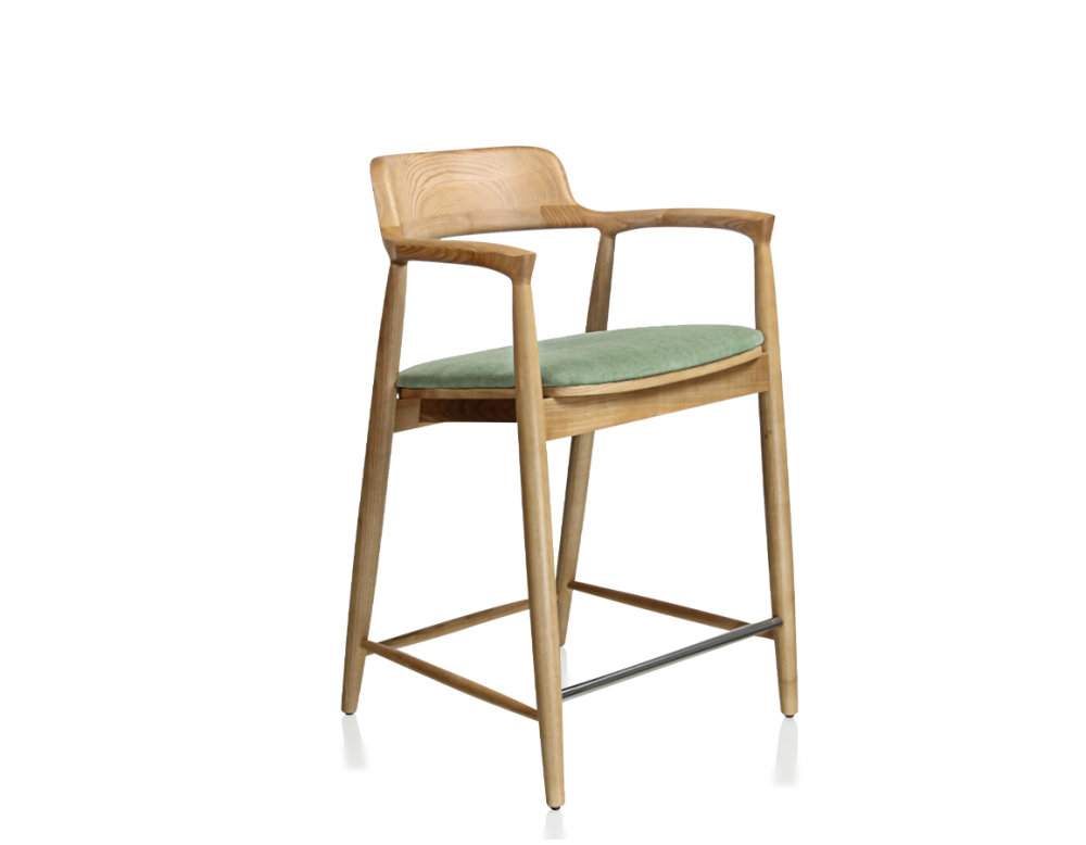 Tabouret de bar h60 cm bois teinte naturelle assise tissu vert Tabouret de bar h60 cm bois teinte naturelle assise tissu vert