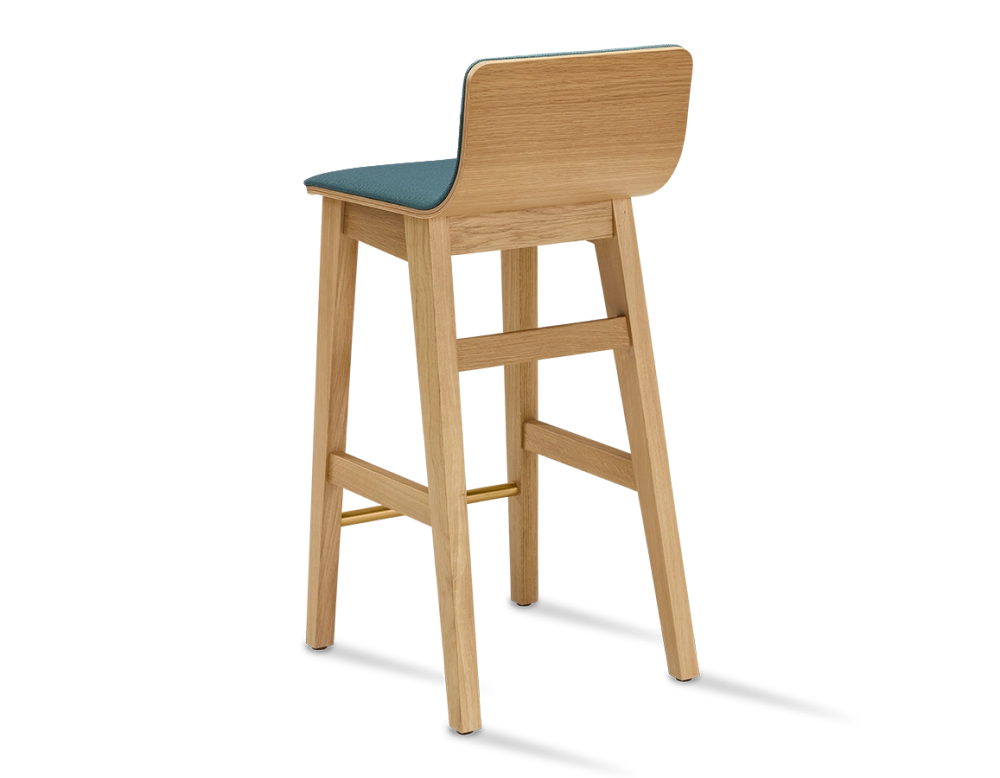 Tabouret de bar en chêne H60 cm bois teinte naturelle assise tissu bleu océan Tabouret de bar en chêne H60 cm bois teinte naturelle assise tissu bleu océan