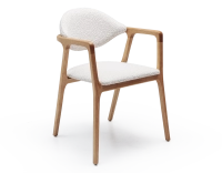 Chaise design avec accoudoirs bois teinte naturelle et tissu bouclé blanc Chaise design avec accoudoirs bois teinte naturelle et tissu bouclé blanc