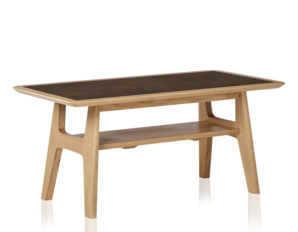 Rectangular coffee table in oak and ceramic with natural stained wood, oxidised brown ceramic top 100x50 cm Rectangular coffee table in oak and ceramic with natural stained wood, oxidised brown ceramic top 100x50 cm