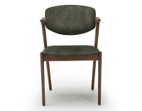Chaise scandinave bois teinte noyer assise tissu velours vert forêt Chaise scandinave bois teinte noyer assise tissu velours vert forêt