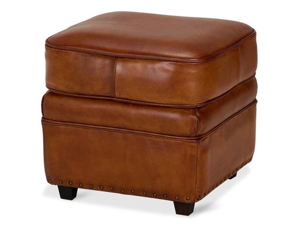 Pouf cuir marron clair bord clouté Pouf cuir marron clair bord clouté