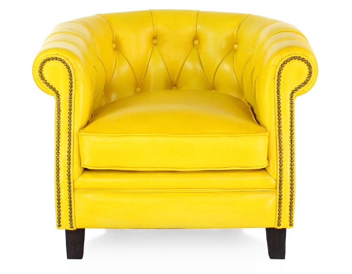 Chesterfield leather armchair yellow studded armrests Chesterfield leather armchair yellow studded armrests