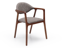 Chaise design avec accoudoirs bois teinte merisier et tissu chiné marron Chaise design avec accoudoirs bois teinte merisier et tissu chiné marron