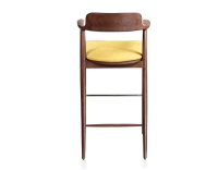 Bar stool h80 cm walnut-stained wood, yellow fabric seat Bar stool h80 cm walnut-stained wood, yellow fabric seat
