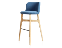 Bar stool h80 cm natural stained wood, blue jeans fabric seat Bar stool h80 cm natural stained wood, blue jeans fabric seat