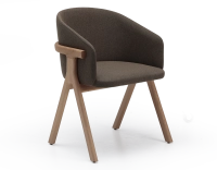 Chaise design bois teinte naturelle assise tissu marron clair Chaise design bois teinte naturelle assise tissu marron clair