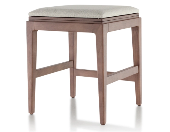 Tabouret design H45 cm bois teinte noyer assise tissu beige naturel