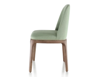 Designer chair dark brown stained wood and sage green fabric Designer chair dark brown stained wood and sage green fabric