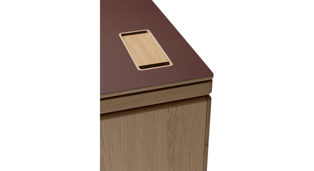 Bureau de direction chêne teinte naturelle plateau fenix rosso 200x100 Bureau de direction chêne teinte naturelle plateau fenix rosso 200x100
