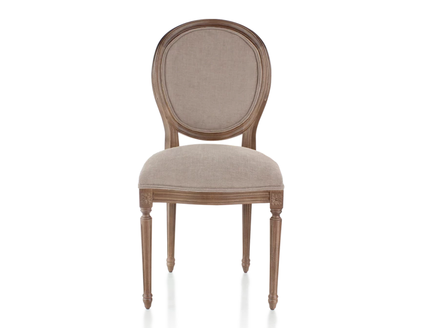 Chaise ancienne style Louis XVI bois teinte marron foncé et tissu taupe
