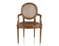 Chaise ancienne style Louis XVI avec accoudoirs bois teinte ancienne assise et dossier cannés Chaise ancienne style Louis XVI avec accoudoirs bois teinte ancienne assise et dossier cannés