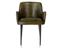 Chaise vintage avec accoudoirs cuir vert olive Chaise vintage avec accoudoirs cuir vert olive