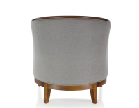 Fauteuil ancien accoudoirs moulurés bois teinte ancienne et tissu gris clair