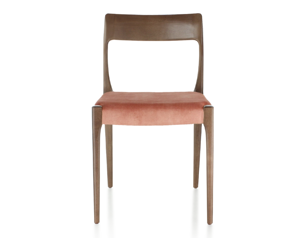 Scandinavian chair wood stained dark brown seat pale pink velvet fabric Scandinavian chair wood stained dark brown seat pale pink velvet fabric