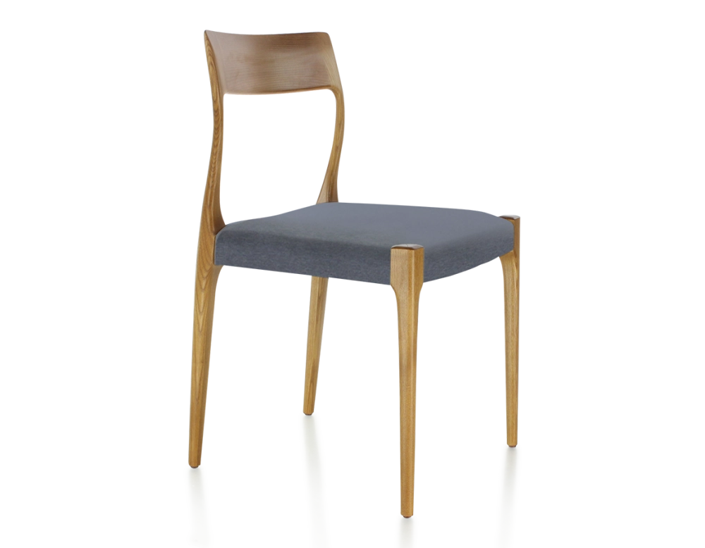 Chaise scandinave bois teinte merisier assise tissu gris Chaise scandinave bois teinte merisier assise tissu gris