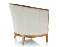 Fauteuil ancien accoudoirs moulurés bois teinte ancienne et tissu beige naturel