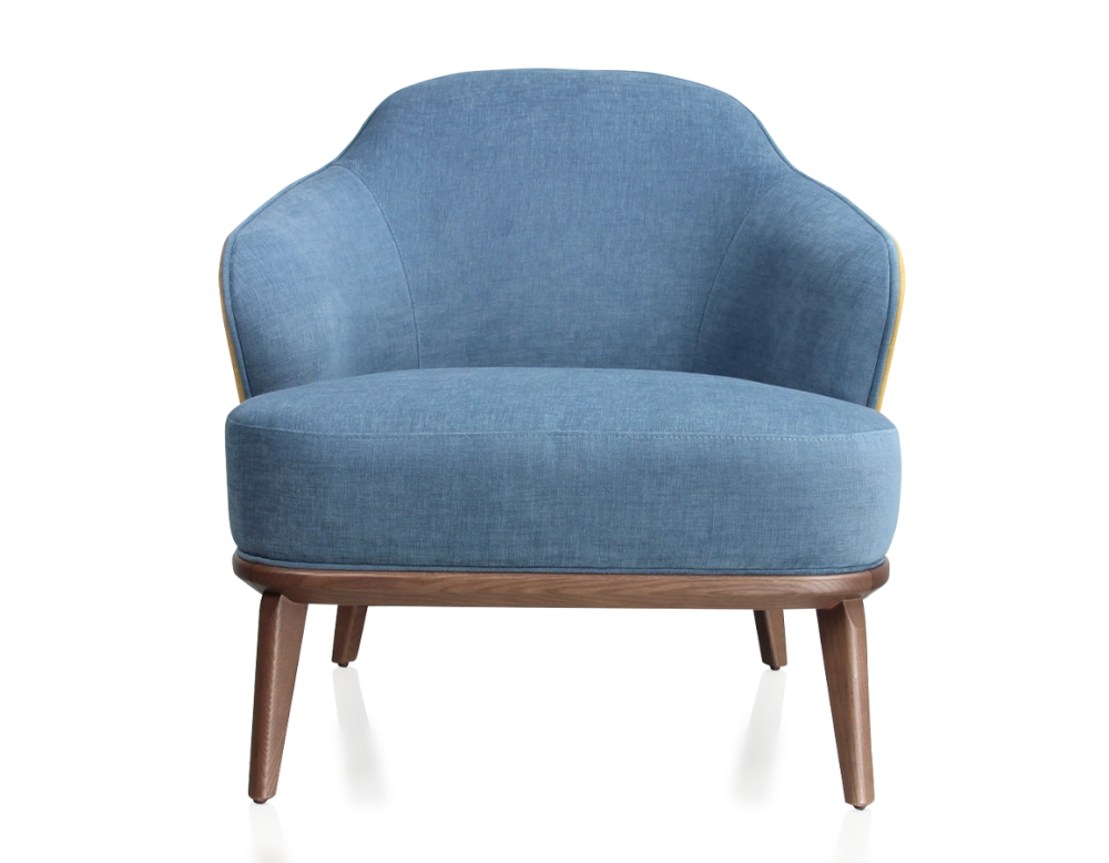 Fauteuil design tissu jaune et bleu jean Fauteuil design tissu jaune et bleu jean
