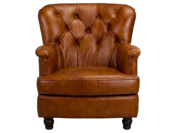 Fauteuil Chesterfield cuir marron clair moyen dossier