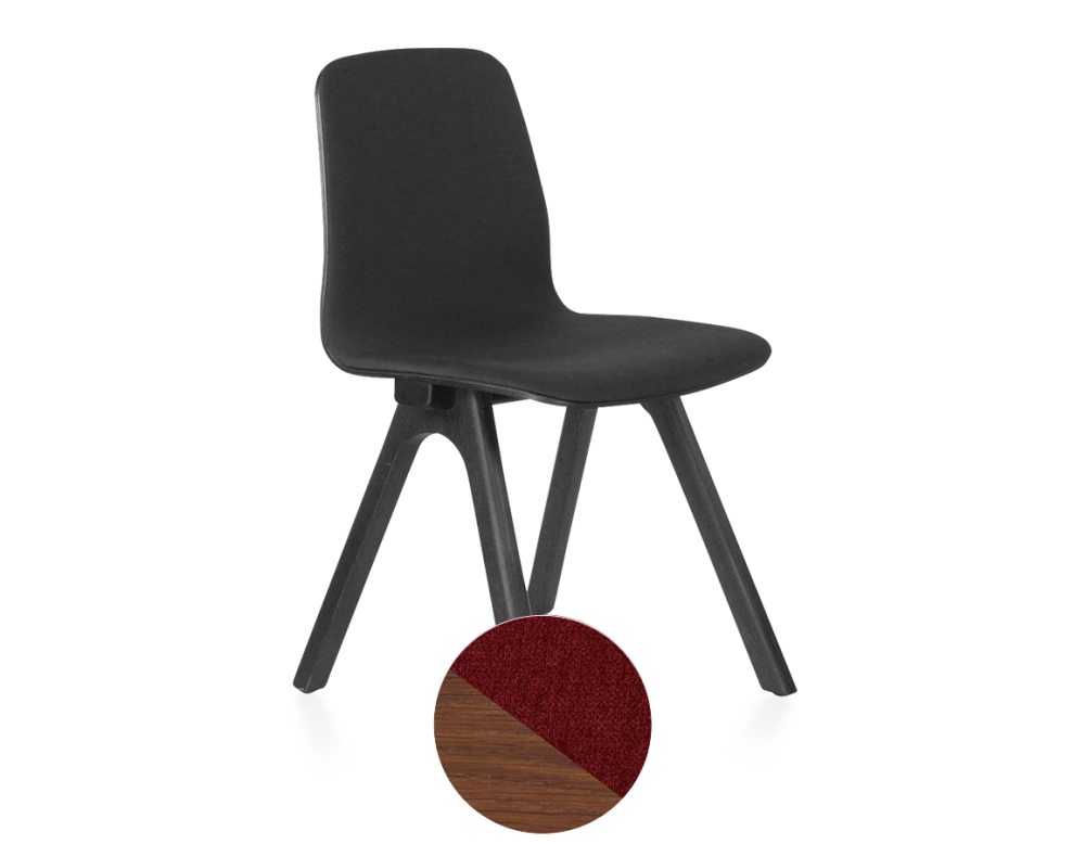 Chaise design en chêne tapissé bois teinte noyer assise tissu bordeaux Chaise design en chêne tapissé bois teinte noyer assise tissu bordeaux