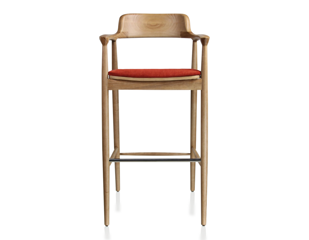 Tabouret de bar h80 cm bois teinte naturelle assise tissu orange brulé Tabouret de bar h80 cm bois teinte naturelle assise tissu orange brulé