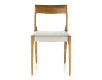 Chaise scandinave bois teinte merisier assise tissu beige naturel Chaise scandinave bois teinte merisier assise tissu beige naturel