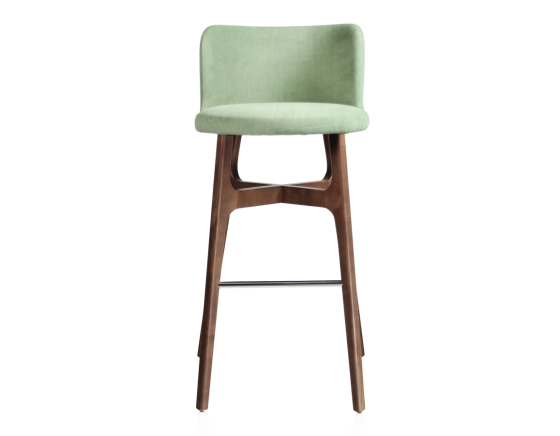 Tabouret de bar h80 cm bois teinte marron foncée assise tissu vert