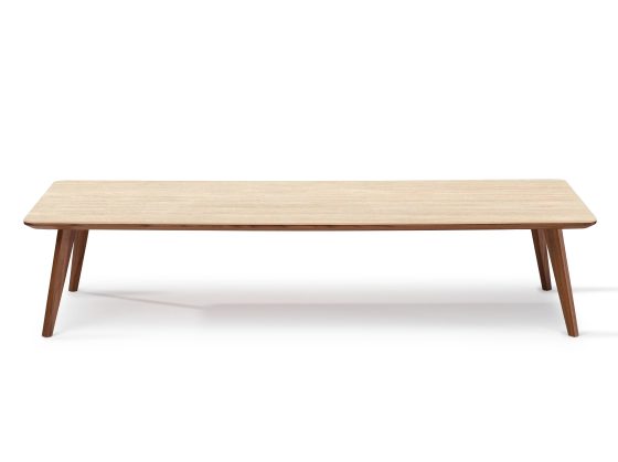 Table basse rectangulaire F7 en noyer et céramique bois teinte naturelle et céramique effet pierre travertin 100x60x30 cm