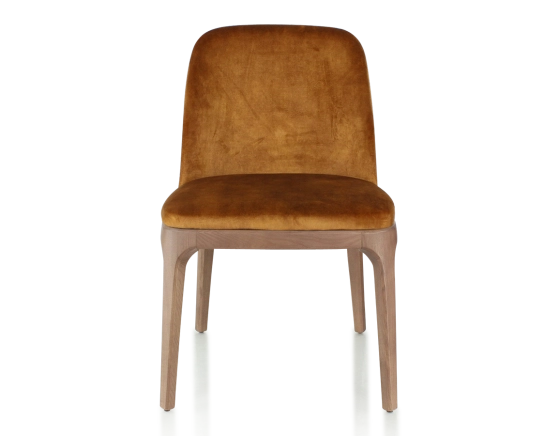 Designer chair Walnut-stained wood and bronze velvet fabric