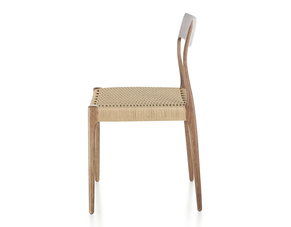 Chaise scandinave bois teinte noyer assise corde Chaise scandinave bois teinte noyer assise corde