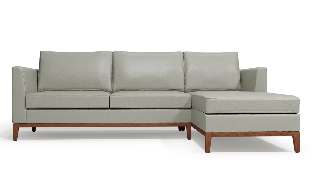 Canapé d'angle méridienne droite 4 places cuir gris perle (2g - md) Canapé d'angle méridienne droite 4 places cuir gris perle (2g - md)