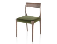 Chaise scandinave bois teinte marron foncé assise tissu vert olive Chaise scandinave bois teinte marron foncé assise tissu vert olive