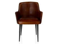 Silla vintage con reposabrazos de piel marrón intenso