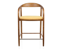 Tabouret de bar H60 cm bois teinte merisier et tissu jaune Tabouret de bar H60 cm bois teinte merisier et tissu jaune