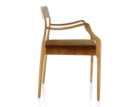 Chaise scandinave avec accoudoirs bois teinte merisier assise tissu velours bronze Chaise scandinave avec accoudoirs bois teinte merisier assise tissu velours bronze