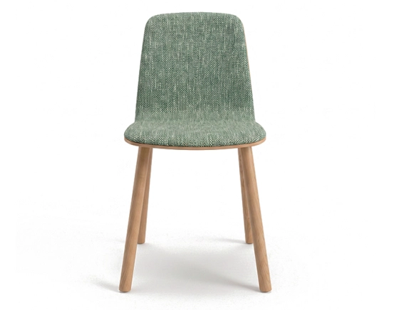 Chaise design en chêne tapissé bois teinte naturelle assise tissu chiné vert