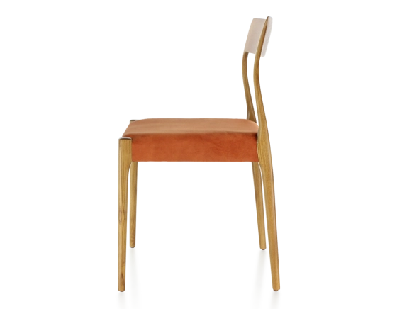 Scandinavian chair cherry-stained wood, terracotta velvet seat