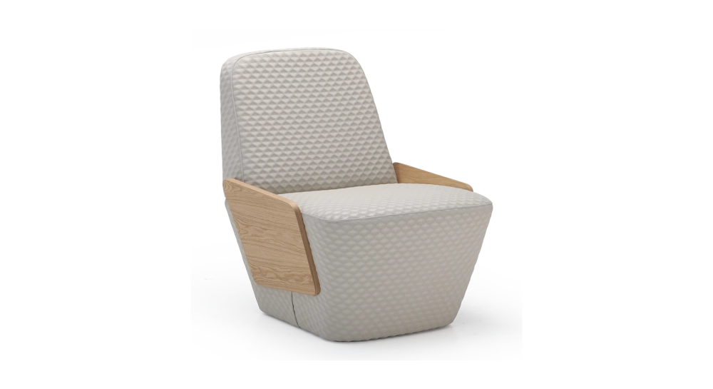 Fauteuil design sans accoudoirs chêne teinte naturelle assise tissu beige Fauteuil design sans accoudoirs chêne teinte naturelle assise tissu beige