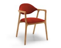 Chaise design avec accoudoirs bois teinte naturelle et tissu orange brulé Chaise design avec accoudoirs bois teinte naturelle et tissu orange brulé