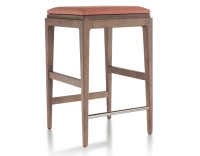 Tabouret de bar design H60 cm bois teinte noyer assise tissu rose corail Tabouret de bar design H60 cm bois teinte noyer assise tissu rose corail