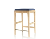 Tabouret de bar design H60 cm bois teinte naturelle assise tissu bleu marine