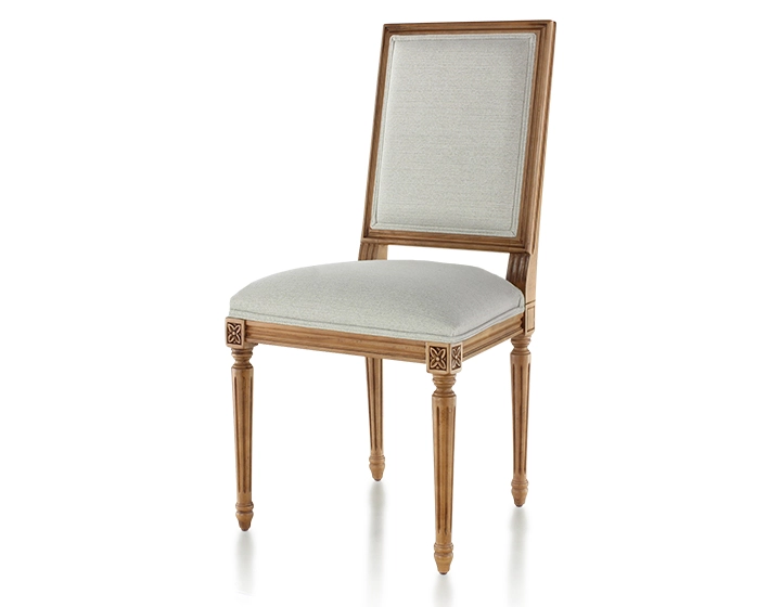Chaise ancienne style Louis XVI bois teinte ancienne et tissu beige naturel Chaise ancienne style Louis XVI bois teinte ancienne et tissu beige naturel