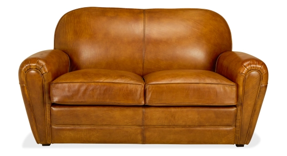 Canapé club cuir 2 places cognac accoudoirs passepoil