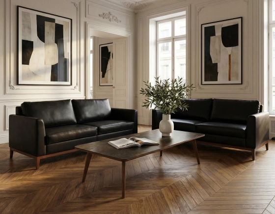 Table basse rectangulaire F7 en noyer et céramique bois teinte naturelle et céramique brun oxydé 160x80x40 cm