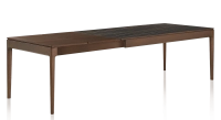 Table extensible 6 à 10 personnes en chêne et céramique allonges bois avec bois teinte marron foncé et plateau céramique effet marbre noir 140x90 cm Table extensible 6 à 10 personnes en chêne et céramique allonges bois avec bois teinte marron foncé et plateau céramique effet marbre noir 140x90 cm