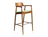 Bar stool h80 cm cherry-stained wood green fabric seat Bar stool h80 cm cherry-stained wood green fabric seat