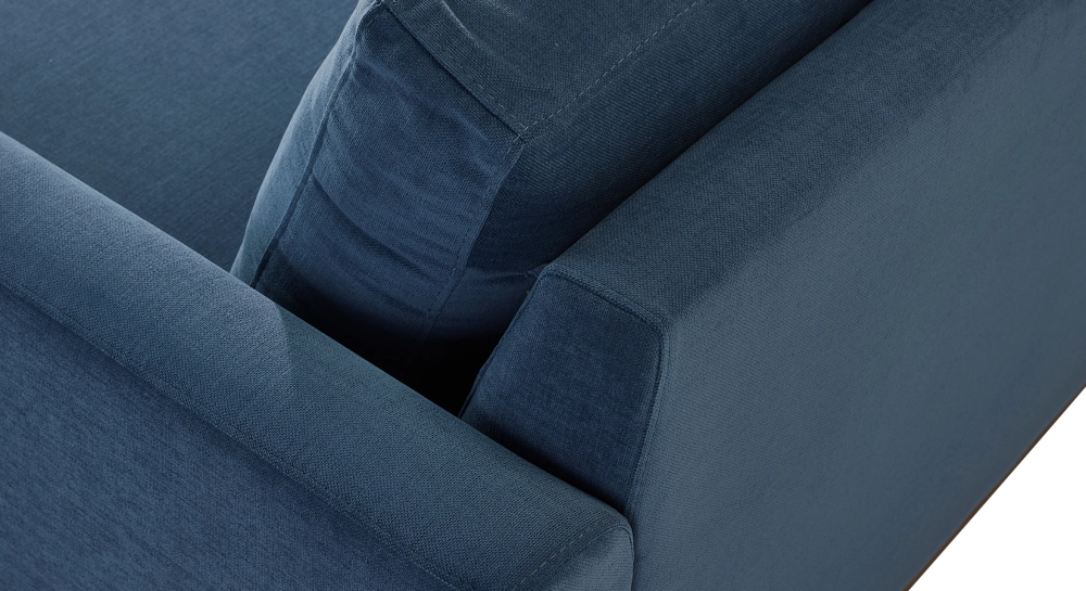 Canapé d'angle méridienne droite 4/5 places tissu bleu jean (2,5G - MD) Canapé d'angle méridienne droite 4/5 places tissu bleu jean (2,5G - MD)